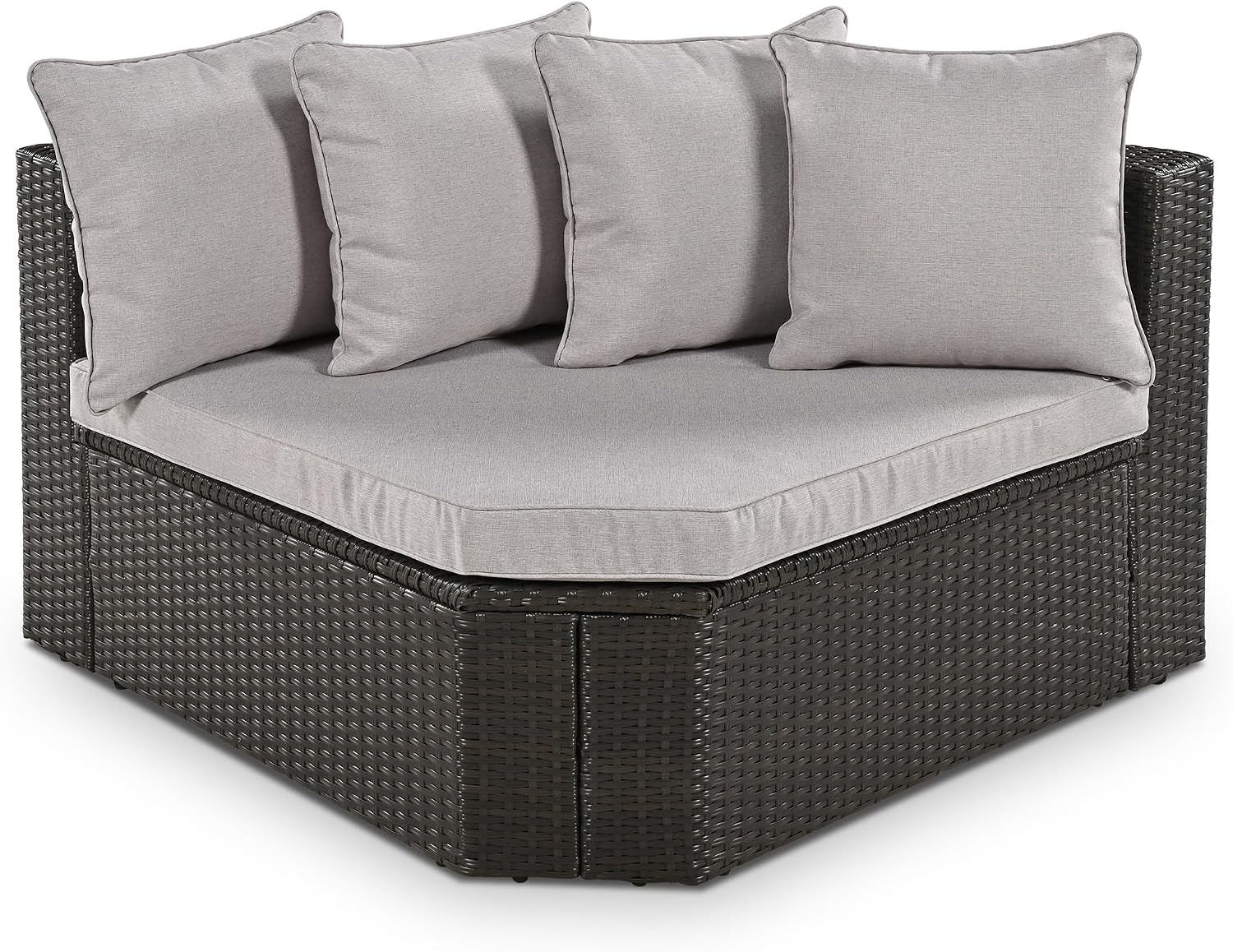 Merax 7-Piece Outdoor Wicker Sectional Sofa Set,Modular Rattan Conversation Set with Gray Cushions,Striped Green Pillows & Tempered Glass Coffee Table for Patio,Garden,Deck,Brown