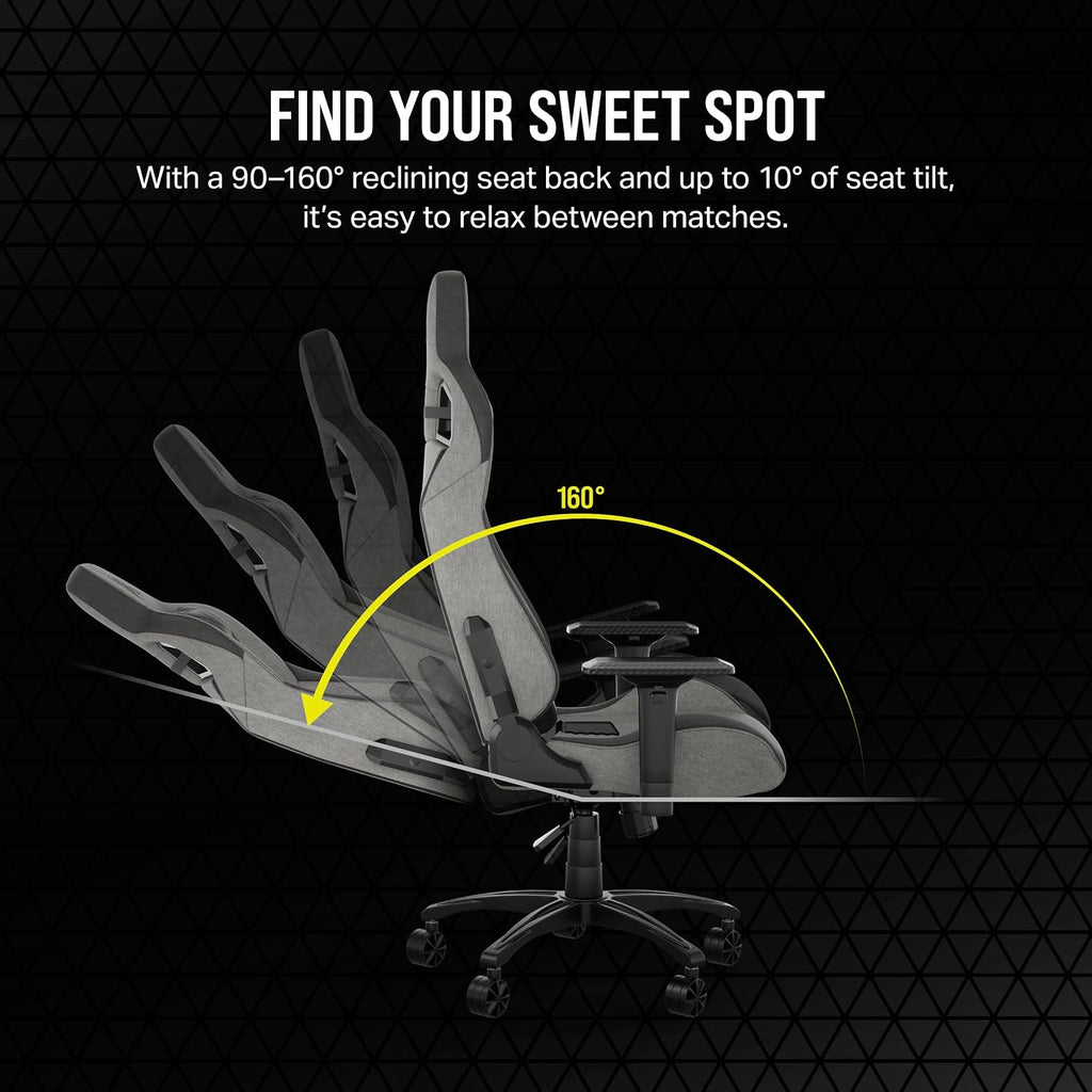 Corsair T3 Rush Fabric Gaming Chair (2023) – Racing-Inspired Design – Soft Fabric Exterior – Padded Neck Cushion – Memory Foam Lumbar Support – Adjustable Seat Height – Gray and Charcoal