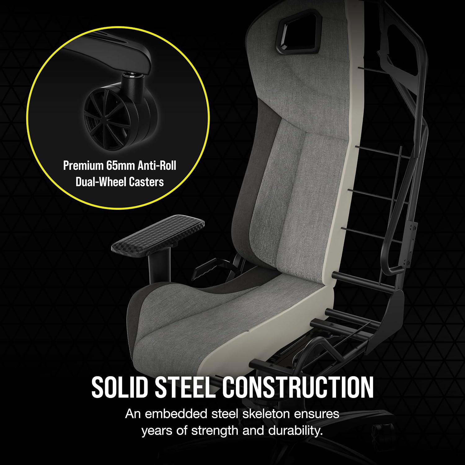 Corsair T3 Rush Fabric Gaming Chair (2023) – Racing-Inspired Design – Soft Fabric Exterior – Padded Neck Cushion – Memory Foam Lumbar Support – Adjustable Seat Height – Gray and Charcoal