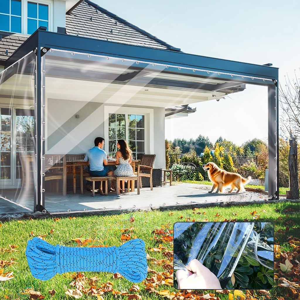 Clear Tarp with Grommets,10X14ft Transparent Heavy Duty Waterproof Tarpaulin Cover with Reinforced Edge,14Mil Thickened Tear Resistant Waterproof PVC Vinyl Tarp for Patio,Camping,Greenhouse Outdoor