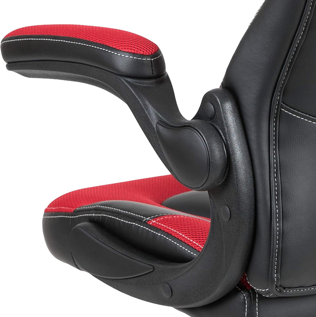 Flash Furniture X10 High-Back LeatherSoft Racing Style Gaming Chair with Flip-Up Arms, Ergonomic Padded Swivel Computer Chair, Red/Black