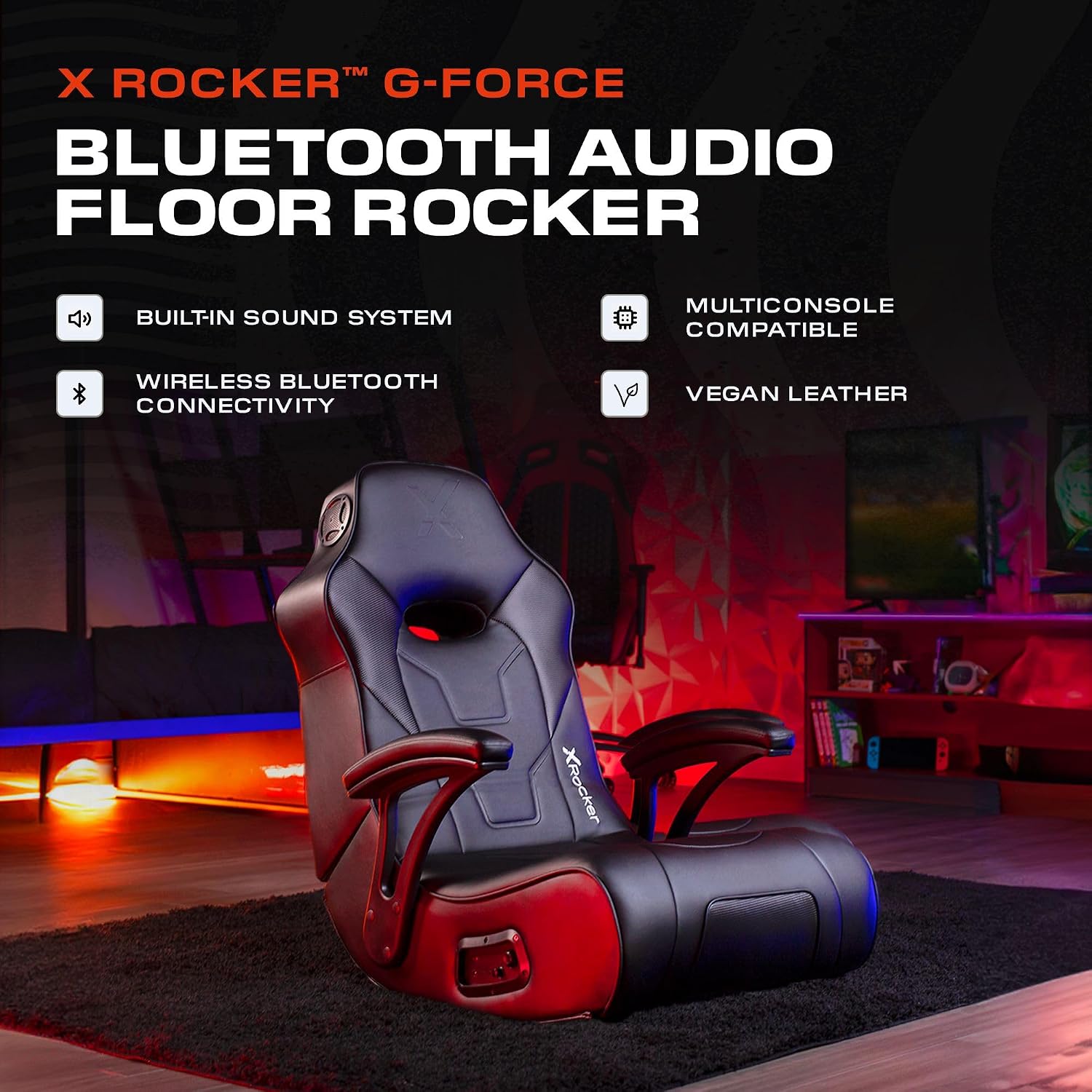 X Rocker Video Gaming Floor Rocker Chair, Built-in Audio, College Dorm Essentials for Guys and Girls, Bedroom, Foldable, Gifts for Gamers