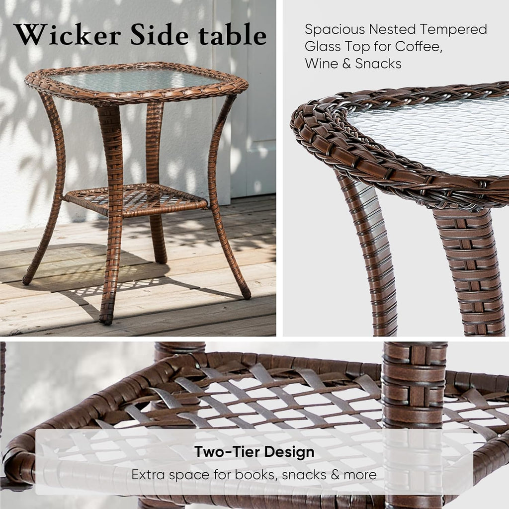 Belord Luxury 6' Thick Cushioned Outdoor Swivel Rocker Patio Chairs with Side Table, High Back Wicker Furniture Set with Ergonomic Zone Back, Conversation Glider Set for Deck Porch - Brown+Beige