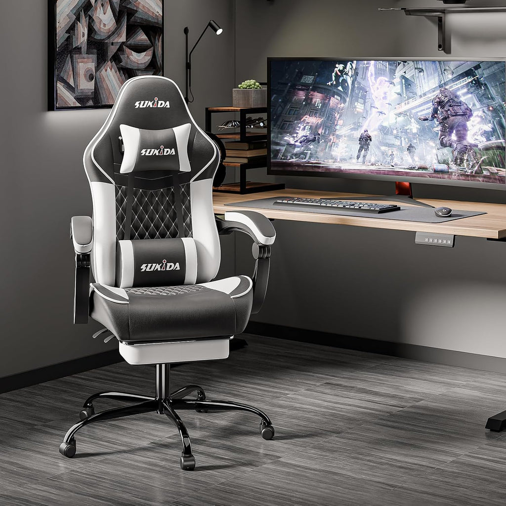 Ergonomic Video Gamer Chairs Gaming Computer Chair Gamer Chairs for Adults Massage Lumbar Support Swivel Height Adjustable Headrest Backrest