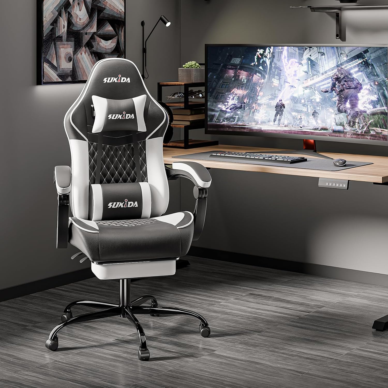 Ergonomic Video Gamer Chairs Gaming Computer Chair Gamer Chairs for Adults Massage Lumbar Support Swivel Height Adjustable Headrest Backrest
