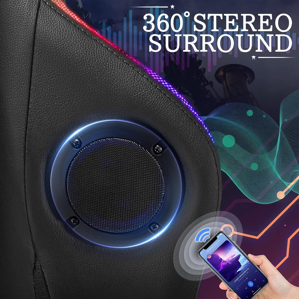 Gaming Chair with Speakers and Lights Ergonomic Computer Gaming Chair with Footrest LED RGB Lights Massage High Back Music Video Game Chair with Lumbar Support Pink and Black