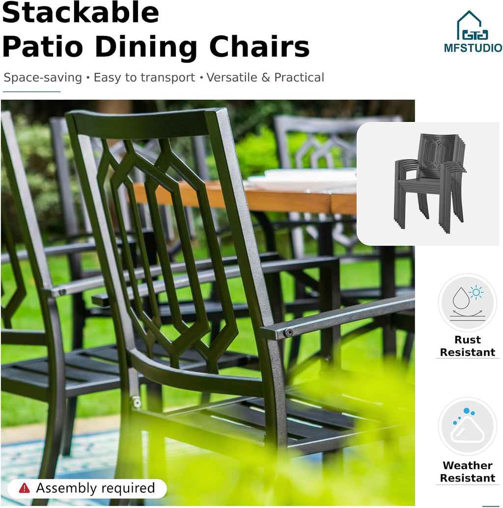 MFSTUDIO Patio Dining Set for 4, Outdoor Table and Chairs Set with Umbrella Hole, 5 Piece Metal Patio Furniture Set for Deck, Backyard, Poolside & Garden