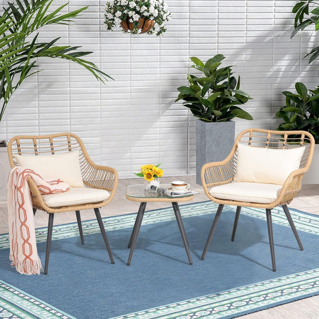 Verano Garden Set of 2 Patio Dining Chairs, Outdoor Wicker Seating Set with Soft Cushion for Indoor & Outdoor Use, Modern Wicker Dining Chairs for Backyard