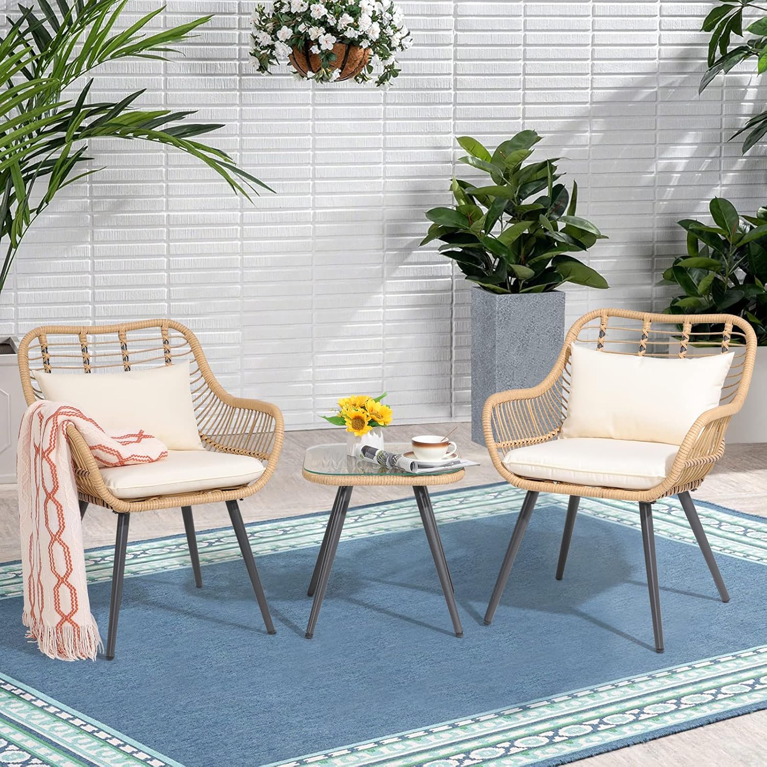 Verano Garden Set of 2 Patio Dining Chairs, Outdoor Wicker Seating Set with Soft Cushion for Indoor & Outdoor Use, Modern Wicker Dining Chairs for Backyard