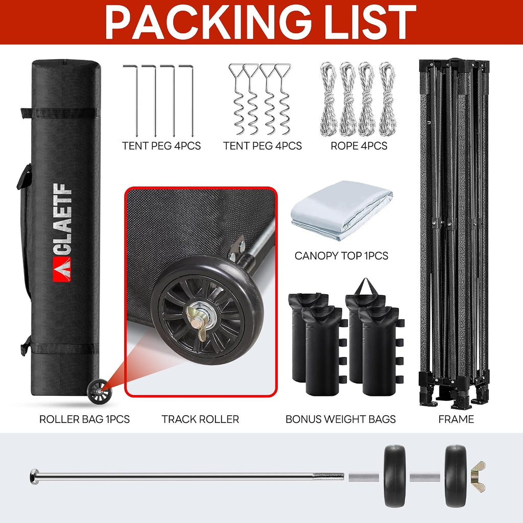 Heavy Duty Pop Up Canopy Tent-8 Drainage Holes,Waterproof & UPF 50+,4 Sandbags,8 Stakes for Commercial,Outdoor Events Instant Set Up,(Black 10x10)