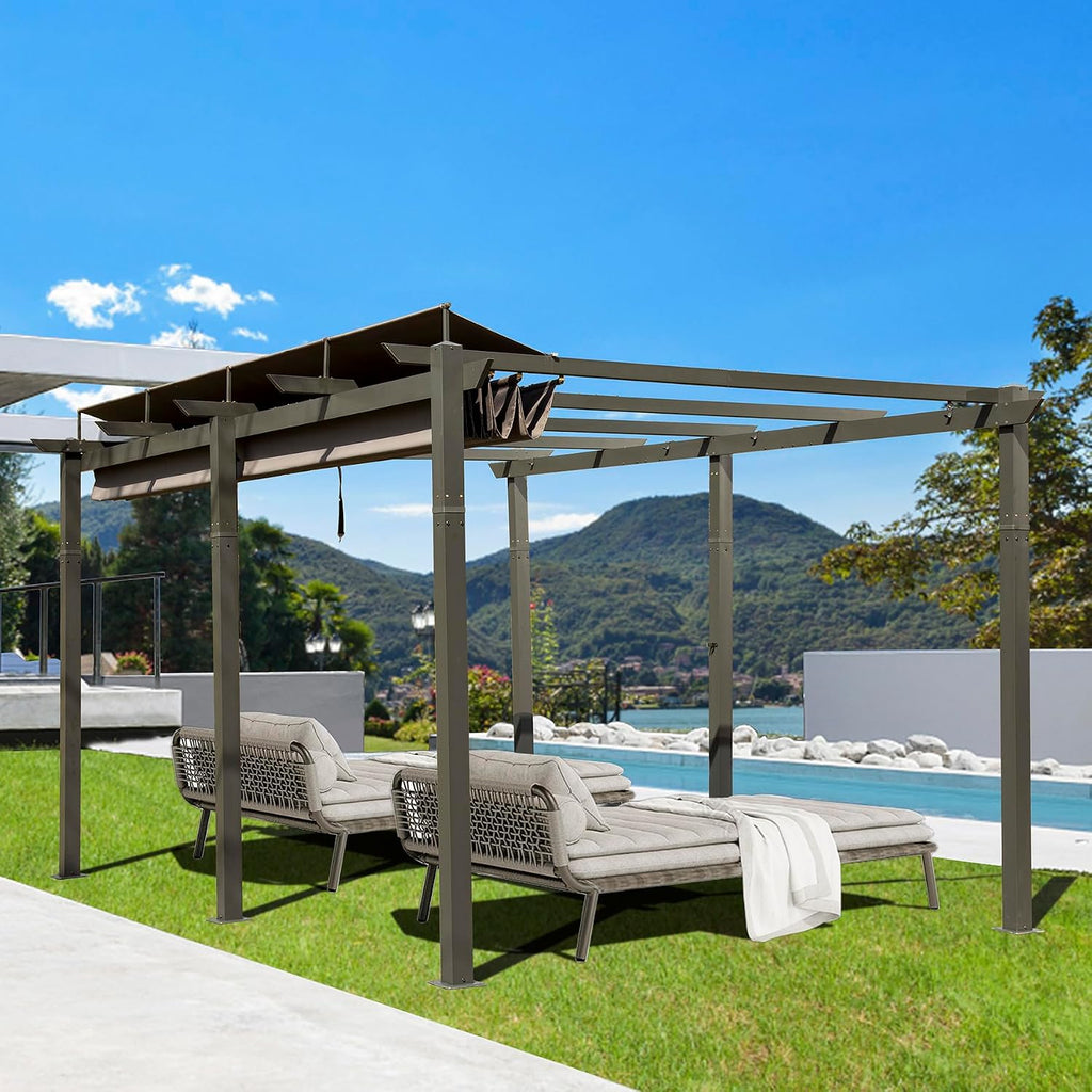 Domi Outdoor Retractable Pergola 11' x 16',Heavy-Duty Aluminum Shelter with Double Sun Shade Pavilion Large Grill Canopy for Gardens,Backyard and Decks,Dark Grey