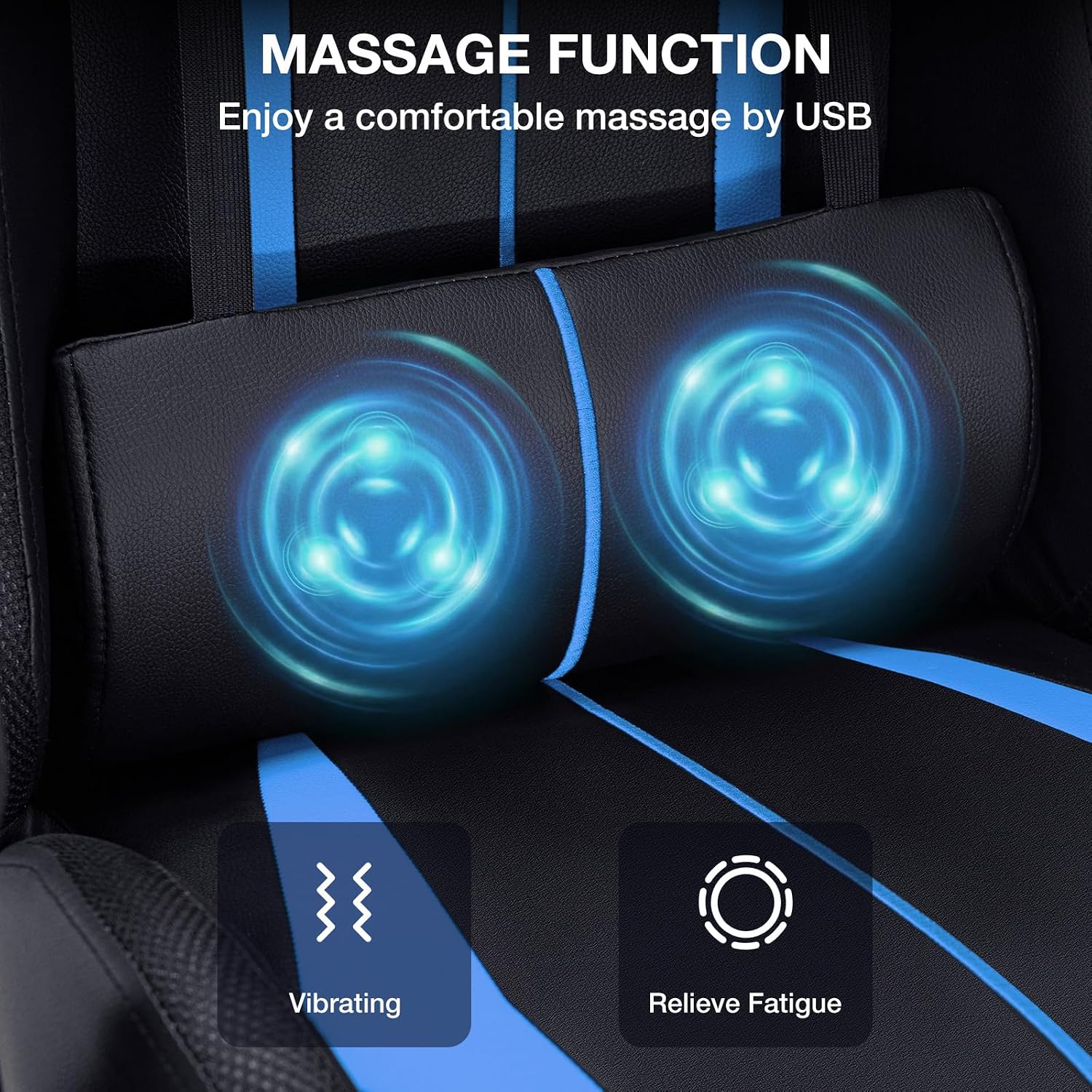 HOFFREE RGB Gaming Chair with Speakers Massage Computer Gaming Chair with LED Lights and Footrest High Back Video Game Chair for Adults Blue and Black