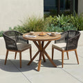 PURPLE LEAF 3 Pieces Bistro Set 37.4' Diameter Table with 2 Arm Chairs Cushioned PE Rattan Patio Furniture for Indoor Outdoor Use on Garden Lawn Apartment Poolside Deep Teak