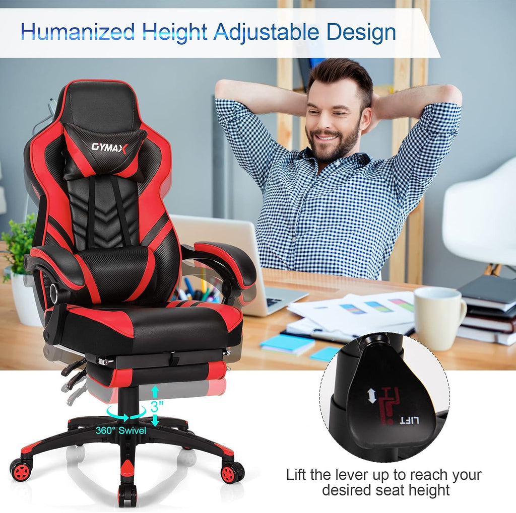 GYMAX Gaming Chair, Ergonomic Computer Chair with Footrest, Linkage Armrests & Lumbar Cushion, Big Wide High Back Video Gaming Chair, Reclining Office Rolling Chair for Adult/Teens (Red)