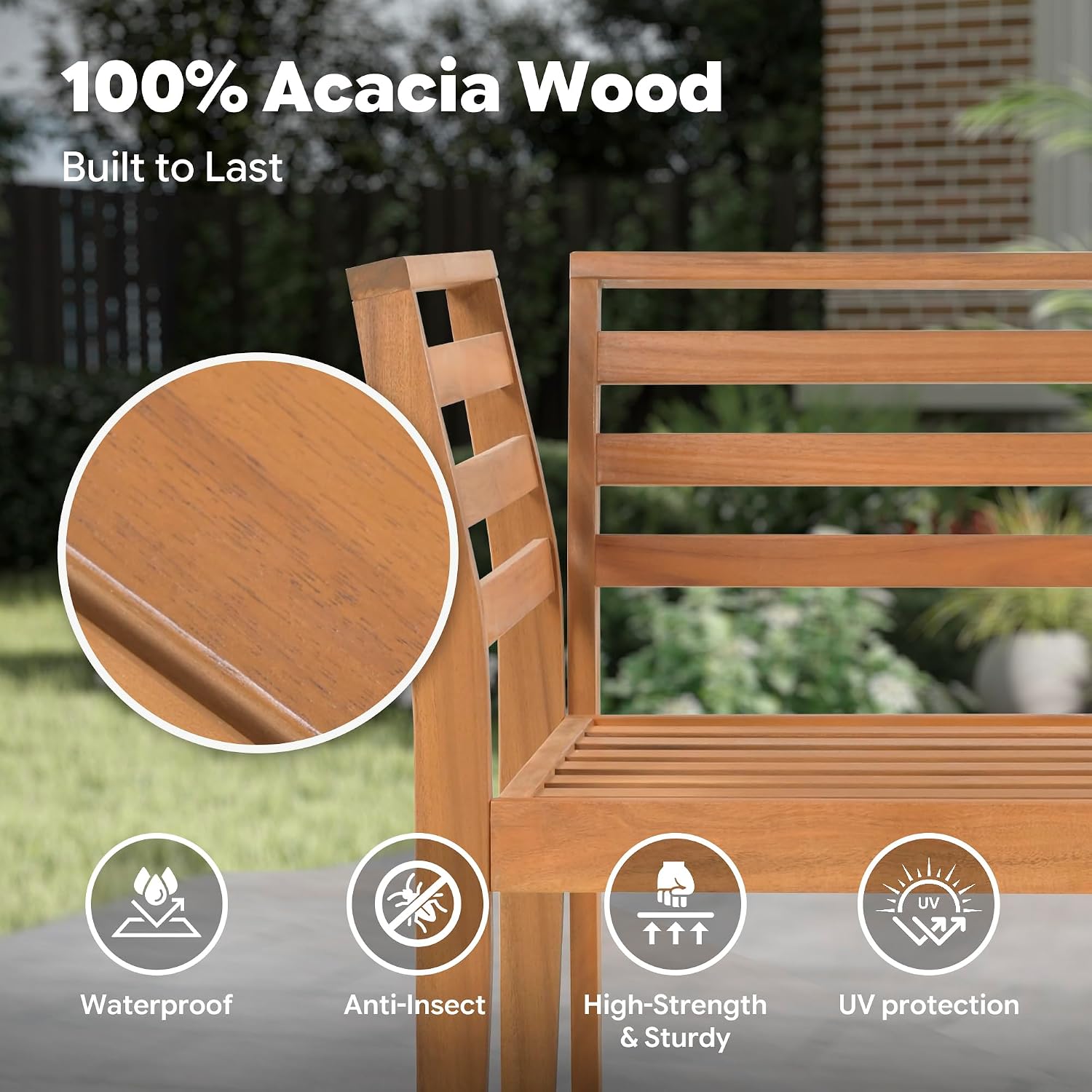 Werph 5-Piece Acacia Wood Patio Sectional Set, L-Shaped Outdoor Sofa Garden Couch with Coffee Table & Removable Cushions for Backyard, Deck, Beige