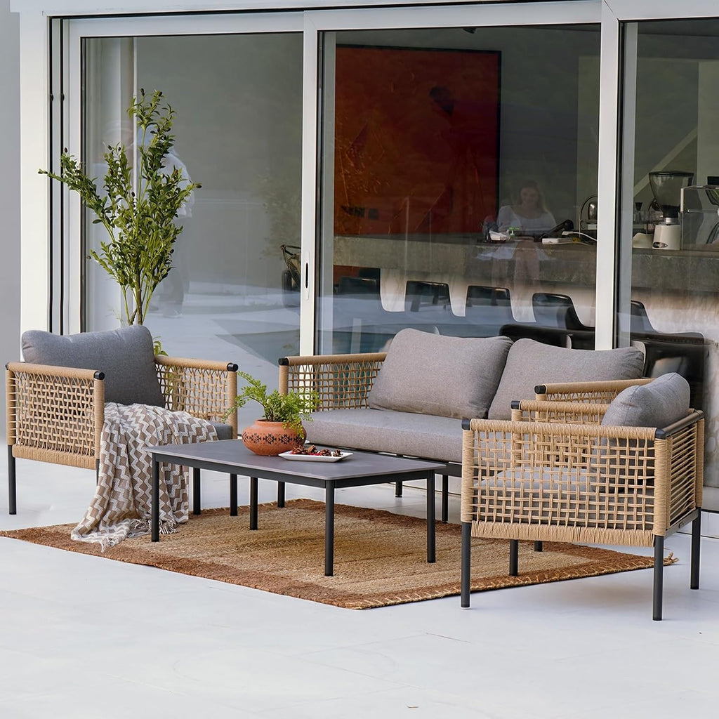 Grand patio Outdoor 4-Piece Conversation Set Rust Free Patio Furniture Set Open-Weave Wicker Olefin Modern Sofa Seating for Garden, Backyard, Balcony, Gray