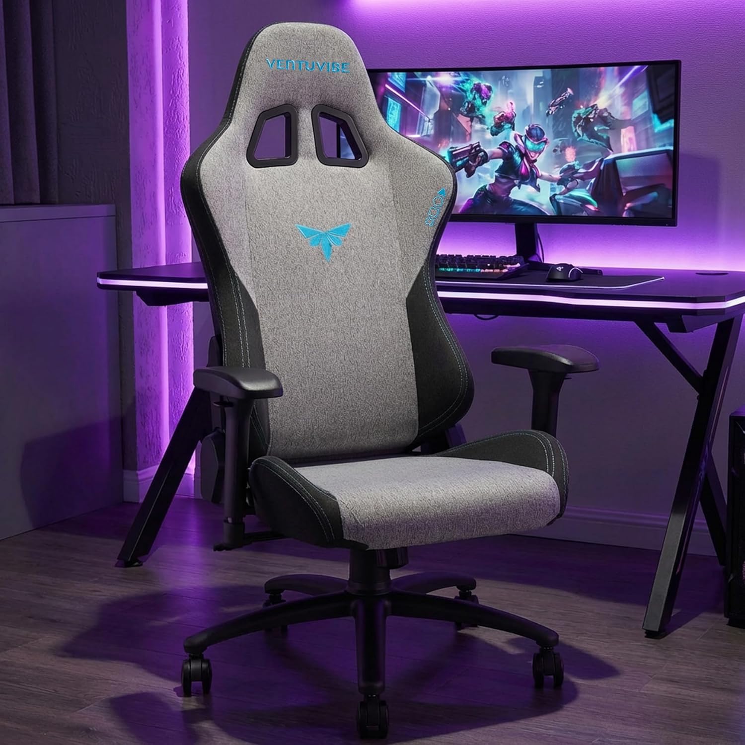 Gaming Chair 4D Adjustable Armrests - 155° Reclining & 320lb Capacity, High Back Ergonomic Computer Chair with Lumbar Support, Fabric Office Chair for Adults (Gray)