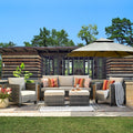 ovios 5-Pieces Patio Furniture Set, Outdoor Wicker Sofa Couch with Ottomans Comfy Cushions, Modern Conversation Set for Backyard Porch, Beige