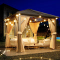 GAOMON 10'x12' Hardtop Gazebo, Outdoor Polycarbonate Double Roof Canopy, Aluminum Frame Permanent Pavilion with Curtains and Netting, Sunshade for Garden, Patio, Lawns (10x12ft), Brown