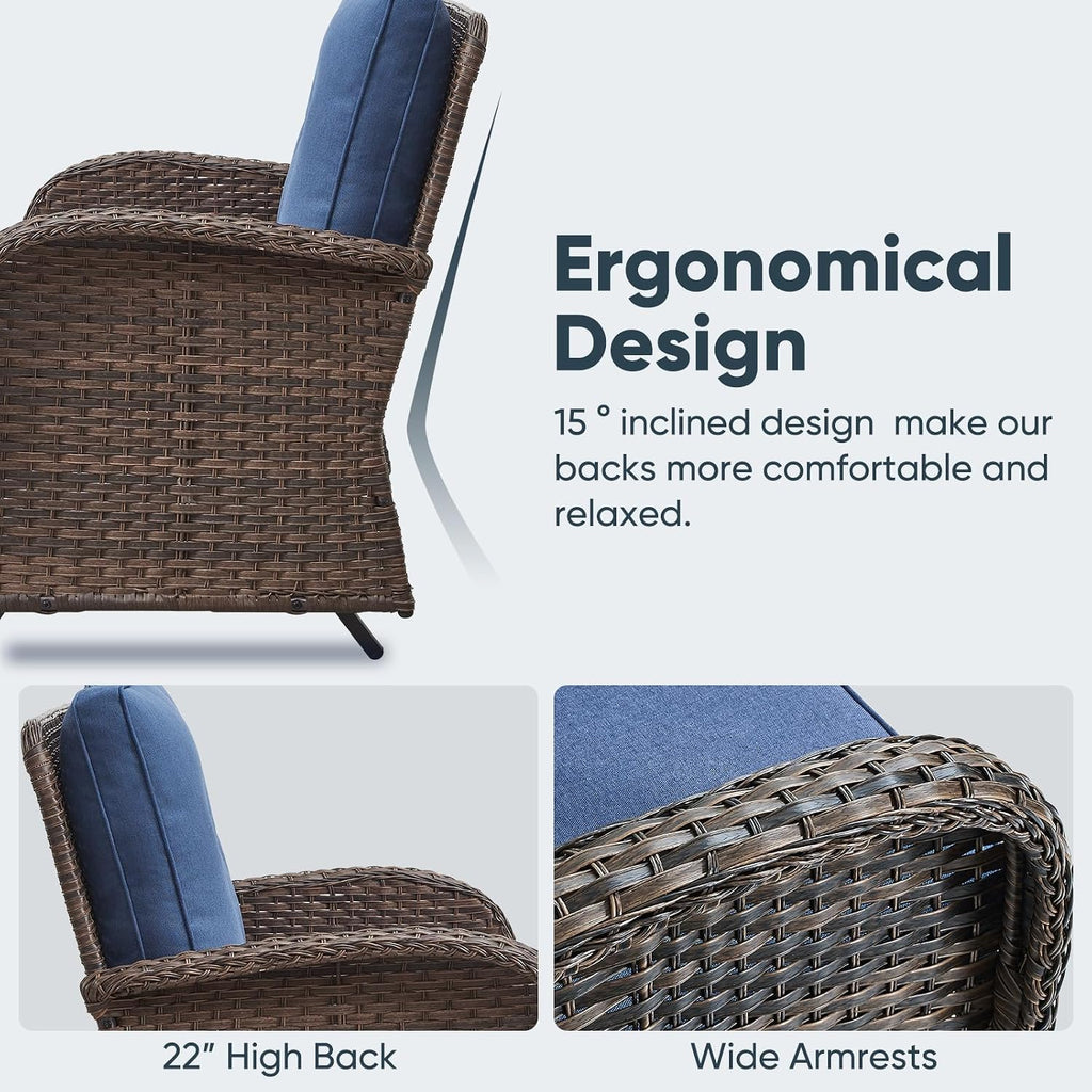 Belord 5 Piece Outdoor Patio Furniture Set with Deep Seating Swivel Rocker Chairs Loveseat and Rattan Coffee Table Outdoor Conversation Sets for Deck Backyard Poolside