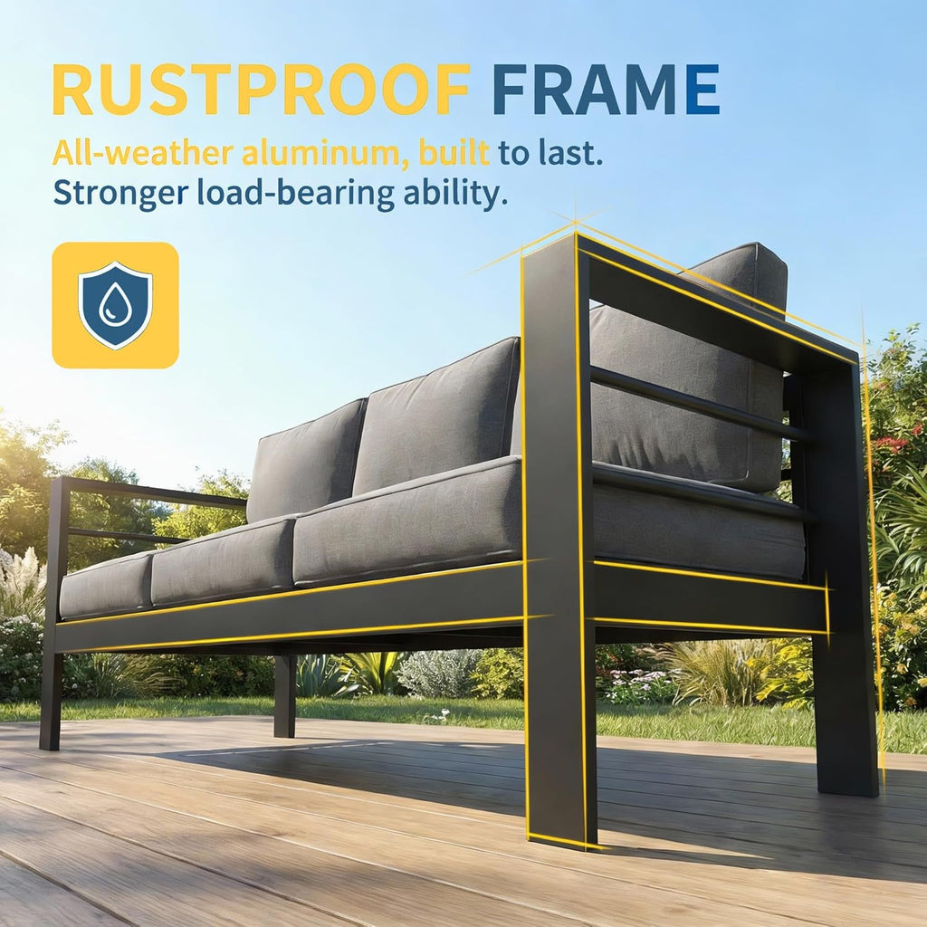 Solaste Aluminum Patio Furniture Set for All Weather, Oversized Metal Outdoor Furniture Set with 27.5' Deep Seating and 3.2' Wide Armrest, Outdoor Patio Conversation Sets with 10' Back Suport Cushion