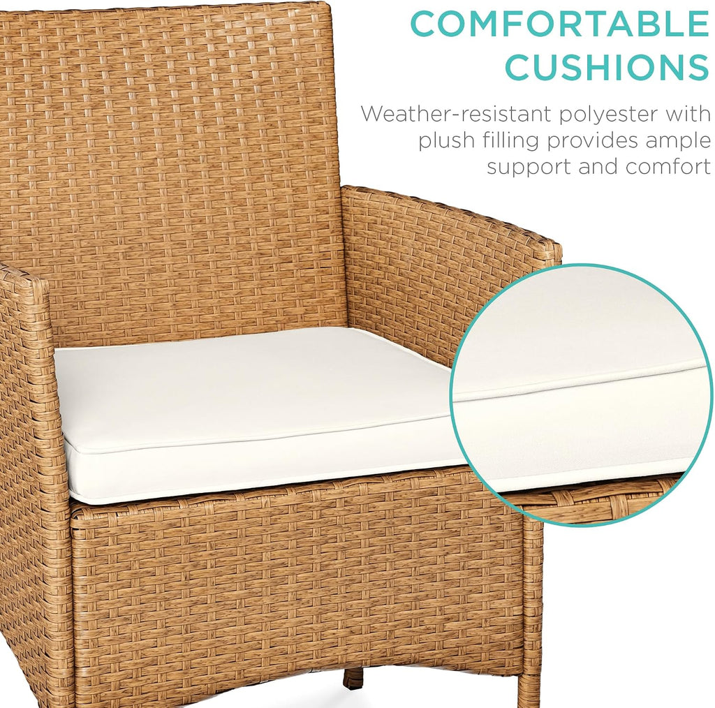 Best Choice Products 3-Piece Outdoor Wicker Conversation Bistro Set, Space Saving Patio Furniture for Garden w/Side Table - Natural/Ivory