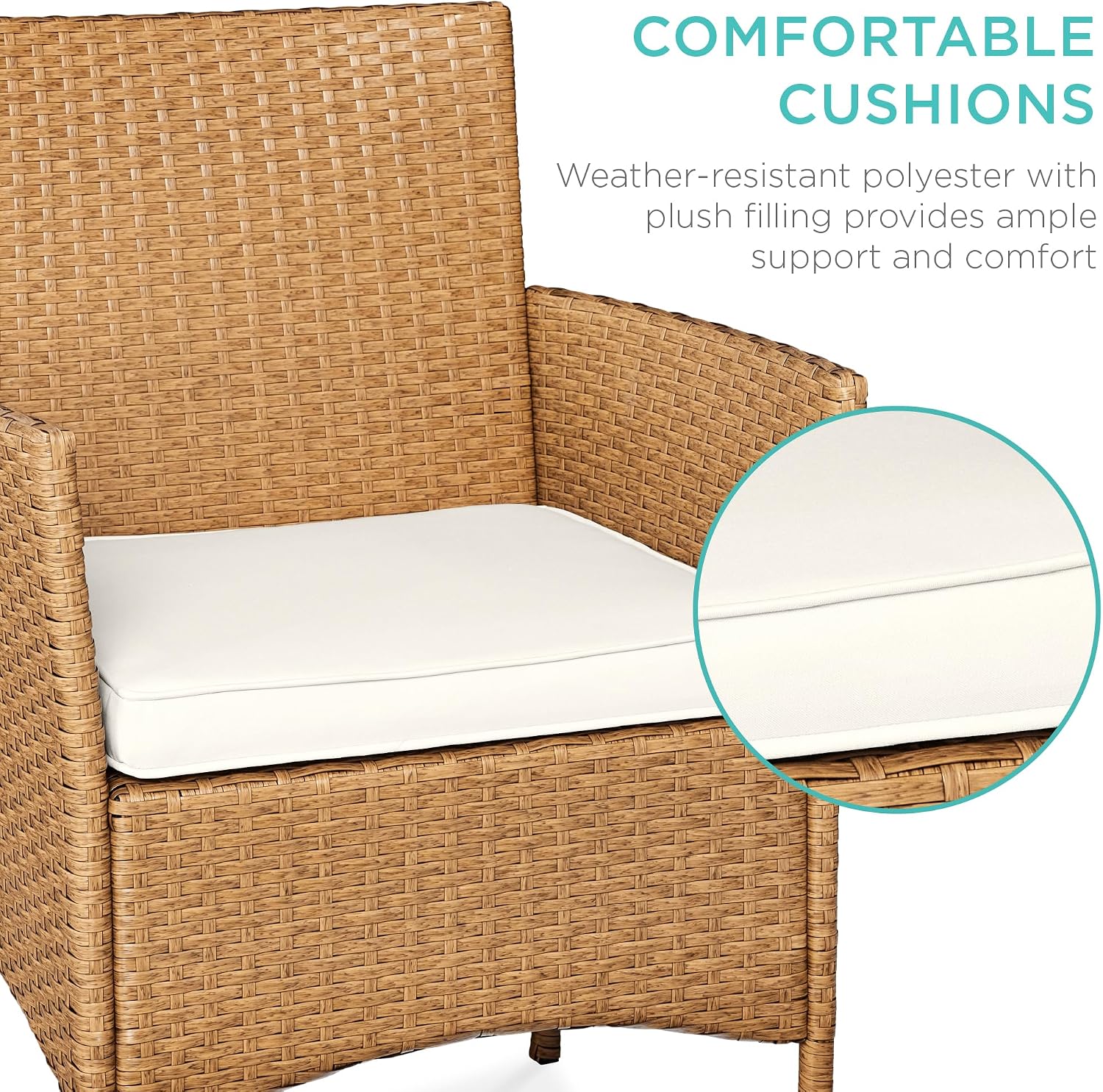 Best Choice Products 3-Piece Outdoor Wicker Conversation Bistro Set, Space Saving Patio Furniture for Garden w/Side Table - Natural/Ivory