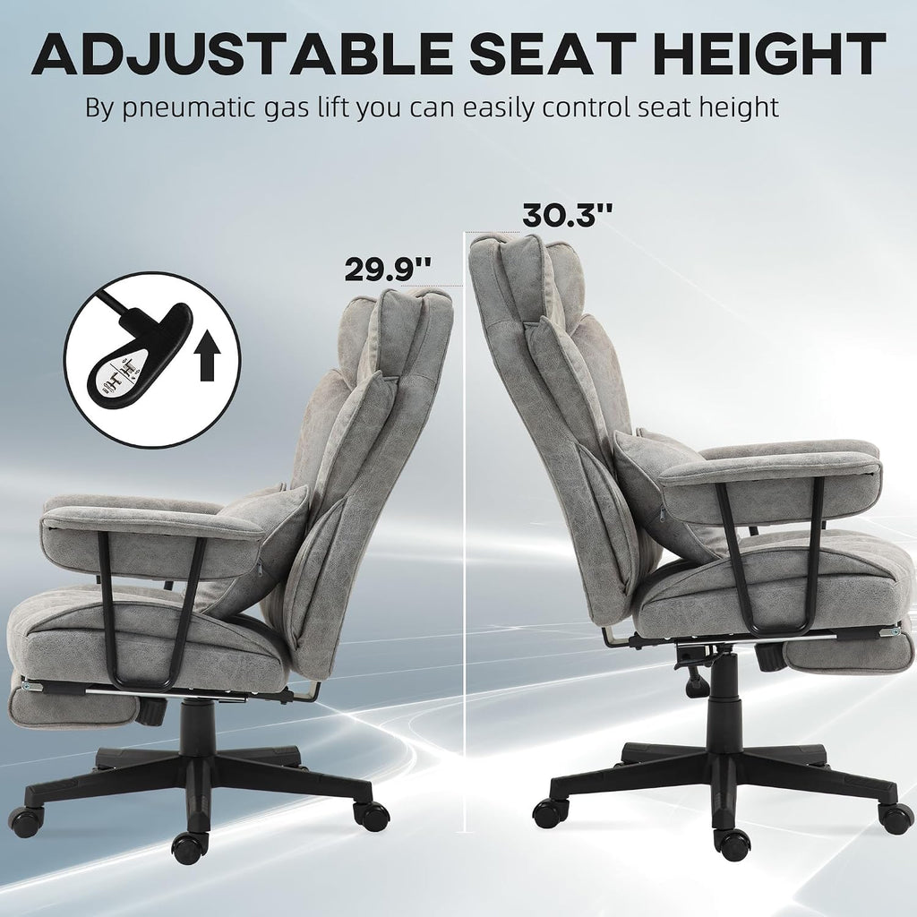 HOMCOM Massage Executive Office Chair with 6 Vibration Points, 400LBS Heated Big and Tall Office Chair with Foot Rest and Lumbar Support, Microfiber Reclining Computer Desk Chair, Gray