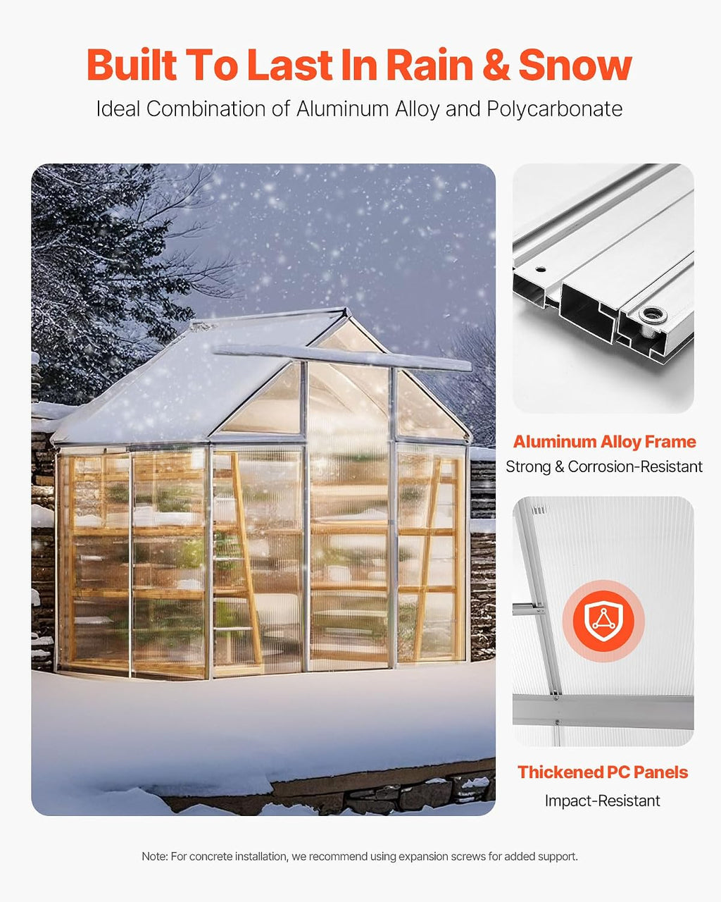 VEVOR Polycarbonate Greenhouse, 6 x 4 Ft, Outdoor Greenhouse with Adjustable Vent Windows, Pavilion Styled Green House with Sliding Door, Aluminum Large Walk-in Greenhouses Kit for Garden Backyard