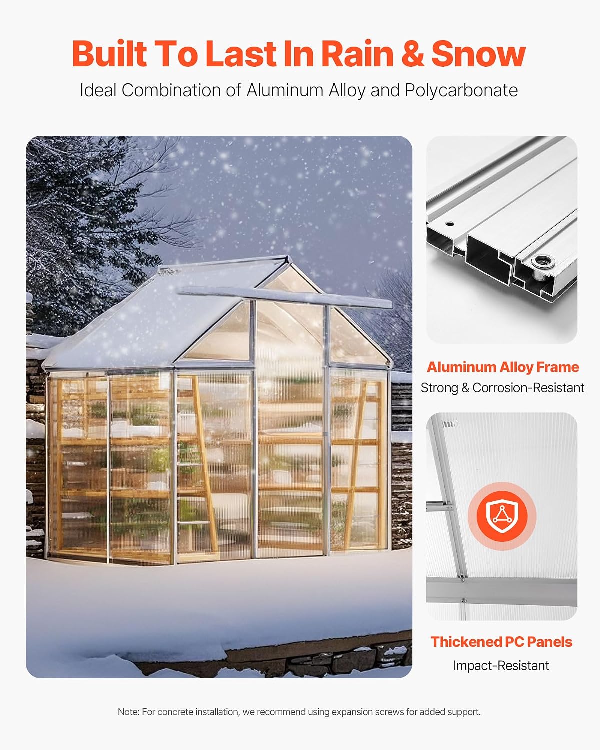 VEVOR Polycarbonate Greenhouse, 6 x 4 Ft, Outdoor Greenhouse with Adjustable Vent Windows, Pavilion Styled Green House with Sliding Door, Aluminum Large Walk-in Greenhouses Kit for Garden Backyard