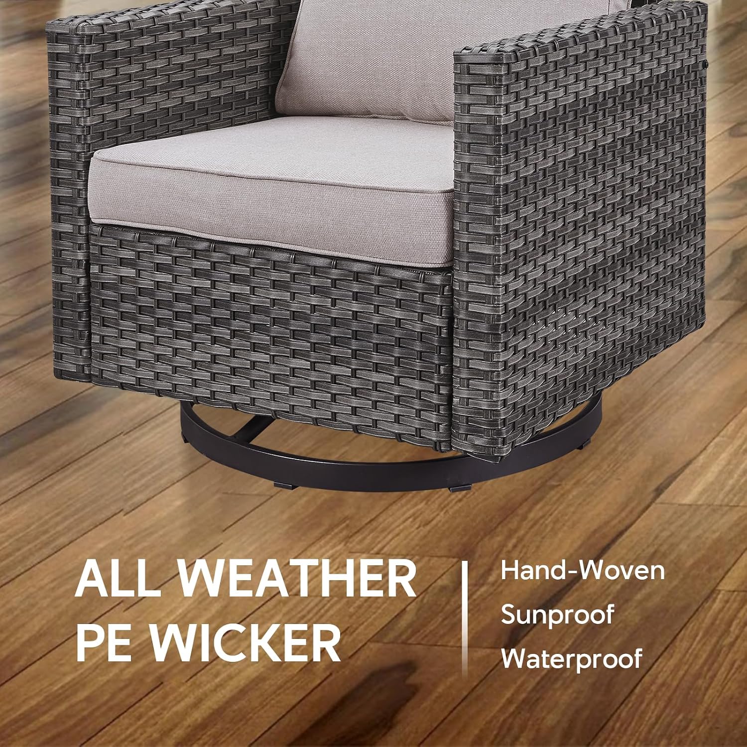 5 Piece Wicker Patio Furniture Set - Outdoor Swivel Rocker Chairs Set with 3 Seat Sofa and Ottomans, Small Patio Conversation Sets Proch Furniture for Balcony Deck - Grey/Beige