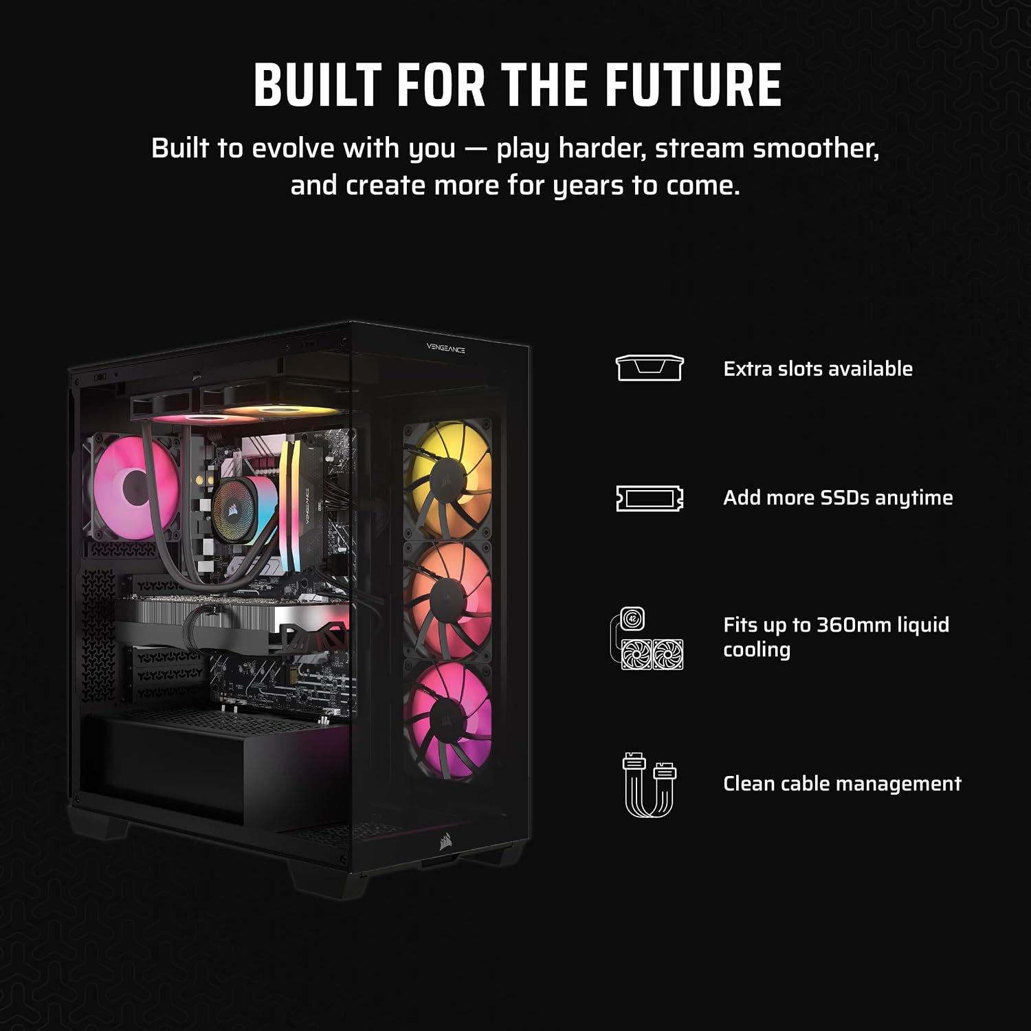 Corsair Vengeance i7500 Gaming PC – Liquid Cooled Intel Core i9-14900KF CPU – NVIDIA GeForce RTX 5080 GPU – 32GB Vengeance RGB DDR5 Memory – 2TB M.2 SSD – Black