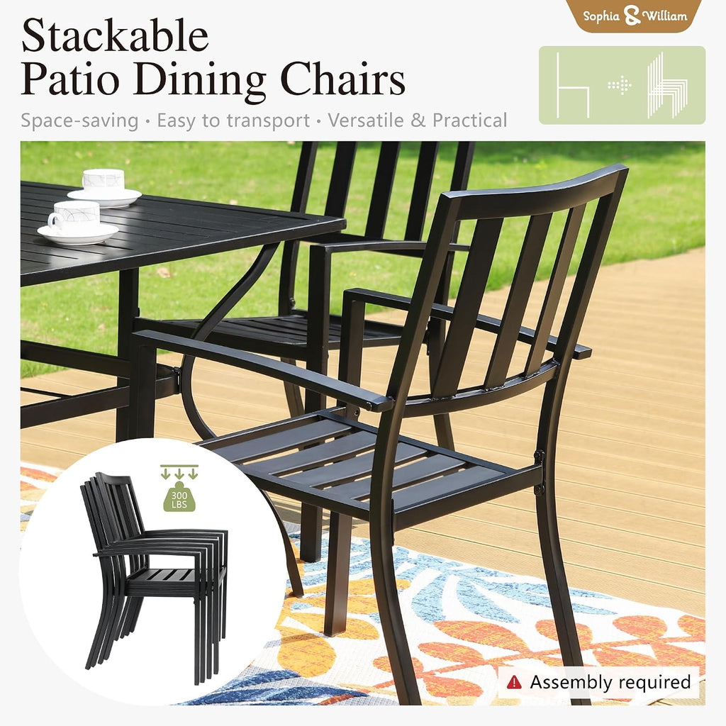 Sophia & William Patio Table and Chairs Set, Outdoor Dining Set for 6, 7 Piece Metal Patio Furniture, 60' Rectangular Table with Wood-Like Tabletop(Stripe)
