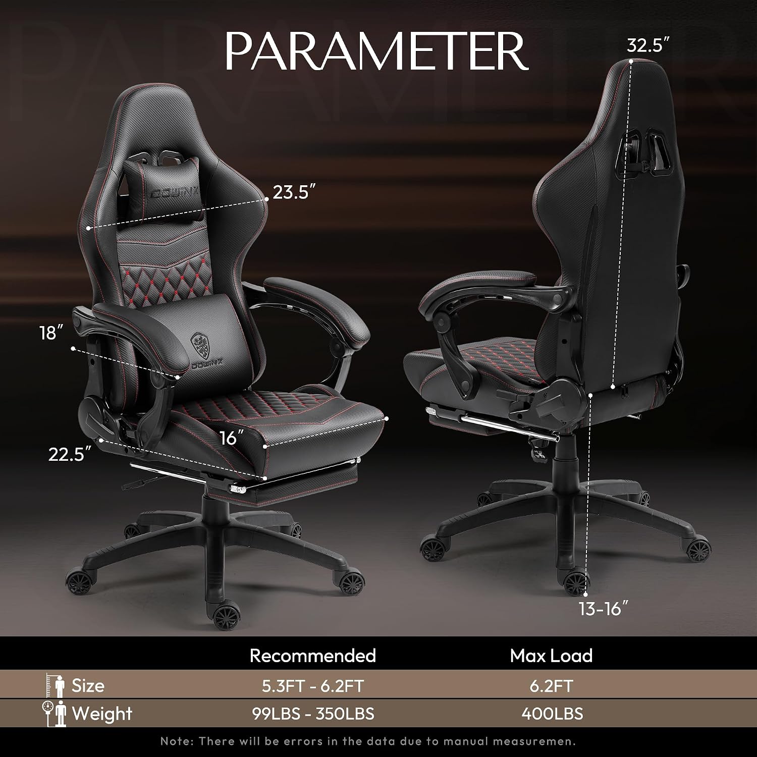 Dowinx Gaming Chair Big and Tall, Ergonomic PC Gaming Chair with Footrest & Massage, Racing Style Reclining Computer Chair for Adults, 400LBS Capacity - Heavy Duty Gamer Chair (Black)
