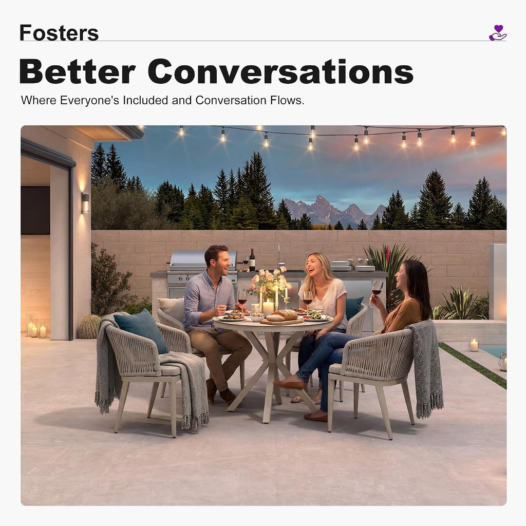 PURPLE LEAF 5 Pieces Patio Round Dining Set Aluminum Frame and Wicker Rattan Round Table and Arm Chairs with Cushions for Garden Porch Kitchen Modern Outdoor Champagne