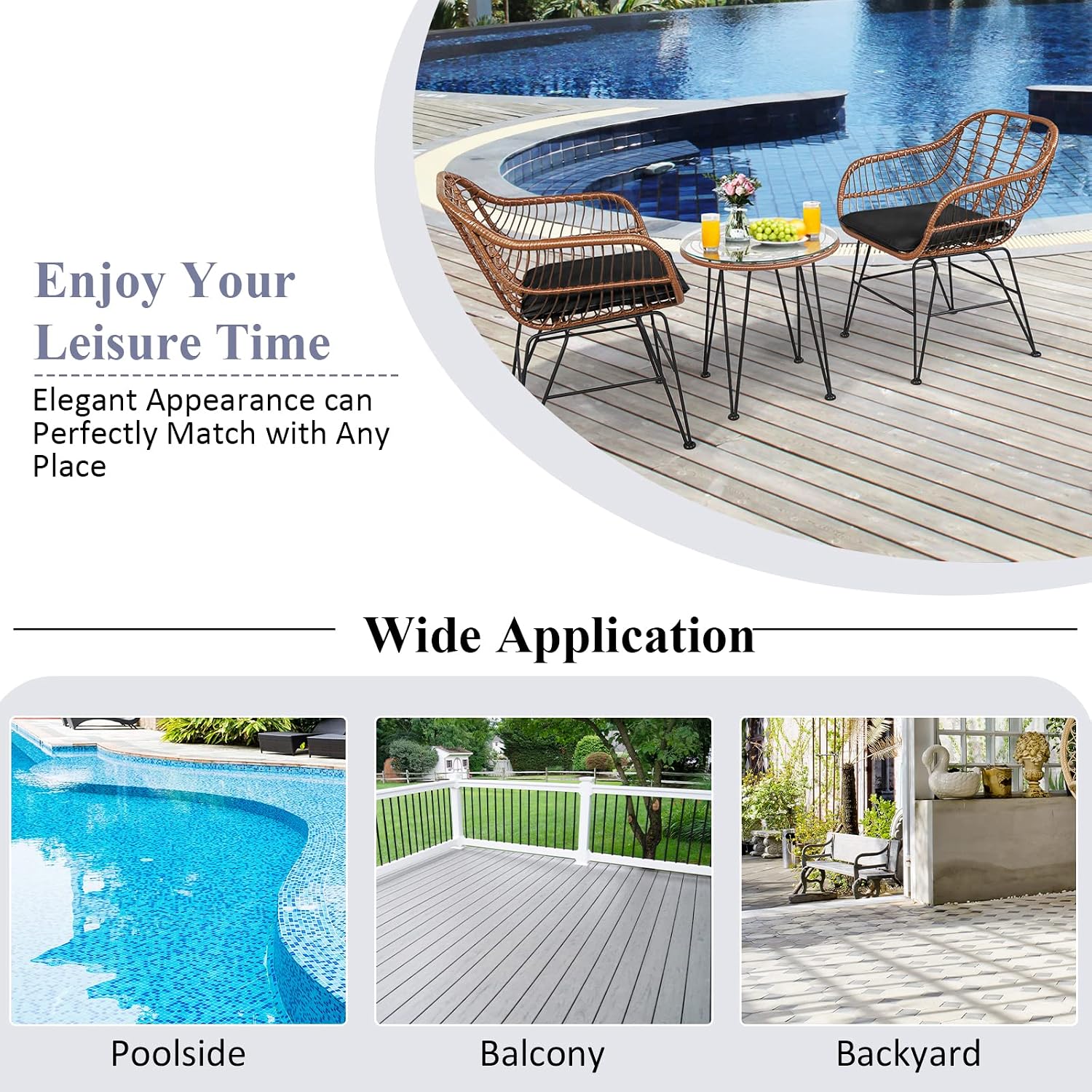 Tangkula 3 Pieces Patio Conversation Bistro Set, Outdoor Wicker Furniture w/Round Tempered Glass Top Table & 2 Rattan Armchairs, Bistro Chat Set w/Seat Cushions for Porch, Backyard, Garden