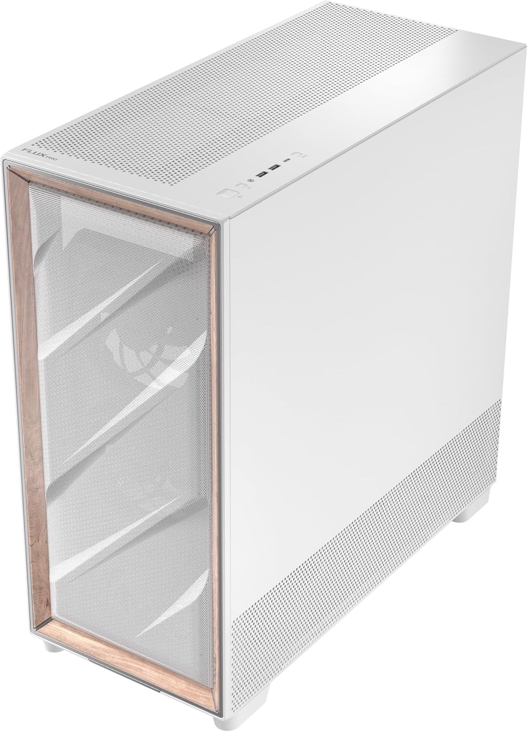 Antec Flux Pro White, 6 x PWM Fans Included, High-Airflow Front Panel with Birch Wood, iShift PSU 90° Mount, USB3.0 x 2, Type-C, 420mm Radiator Support, Temp. Display, Full-Tower E-ATX PC Case