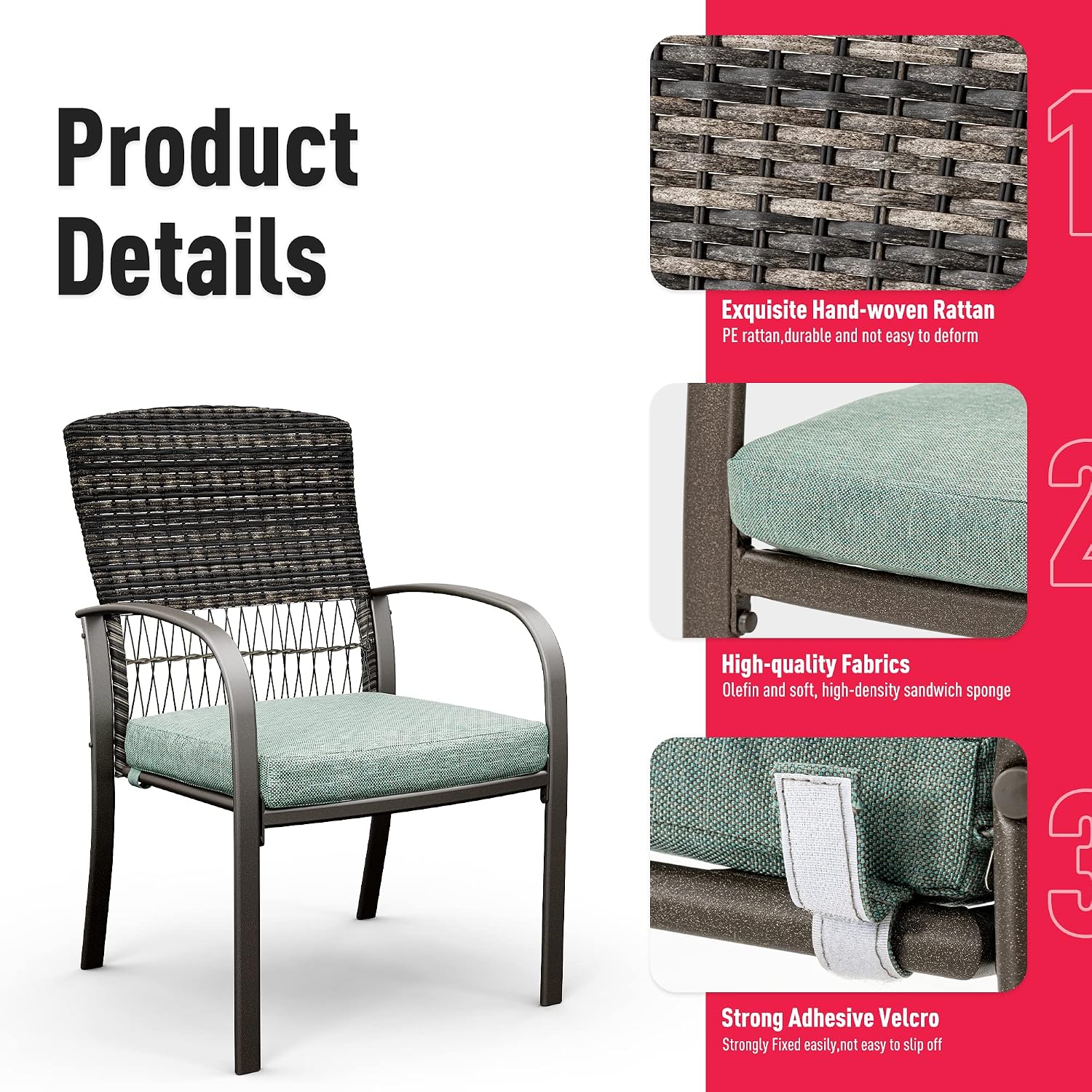 Pamapic 5 Piece Patio Dining Set, Green, Weather Resistant PE Rattan Table and Chairs, Comfortable Cushions, Easy Maintenance