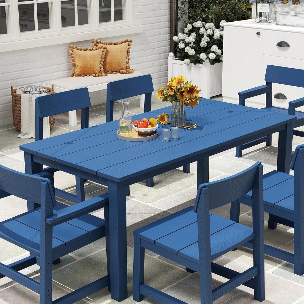 Jocoevol 7 Piece Outdoor Dining Table Set HIPS Patio Dining Sets with Umbrella Hole Outdoor Furniture for 6 All Weather Patio Furniture Set for Outside Deck Backyard Poolside Garden, Deep Blue