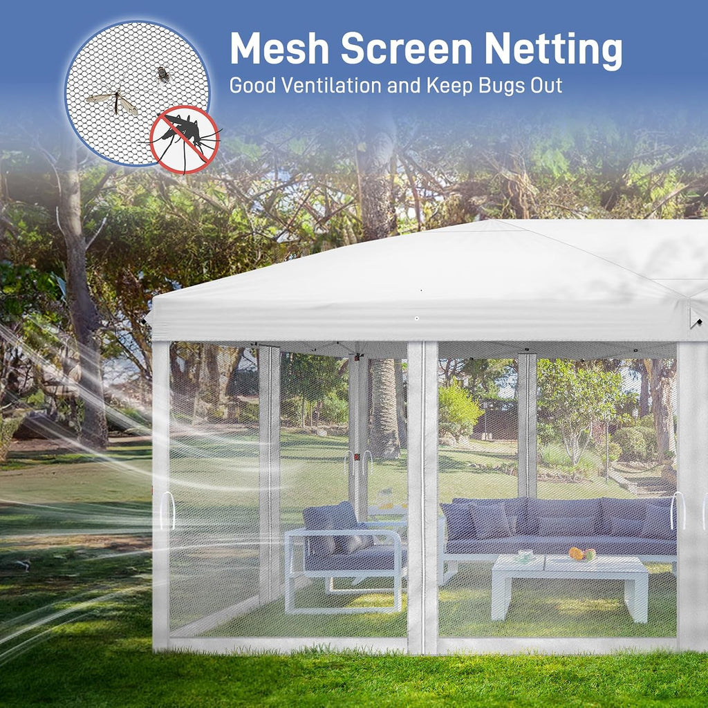 VINGLI 10x20 Pop Up Canopy with Sidewalls Carry Bag Easy Up Canopy Tent with Nettings, Screened in Gazebo for Camping Screened Canopy (White, 10x20)