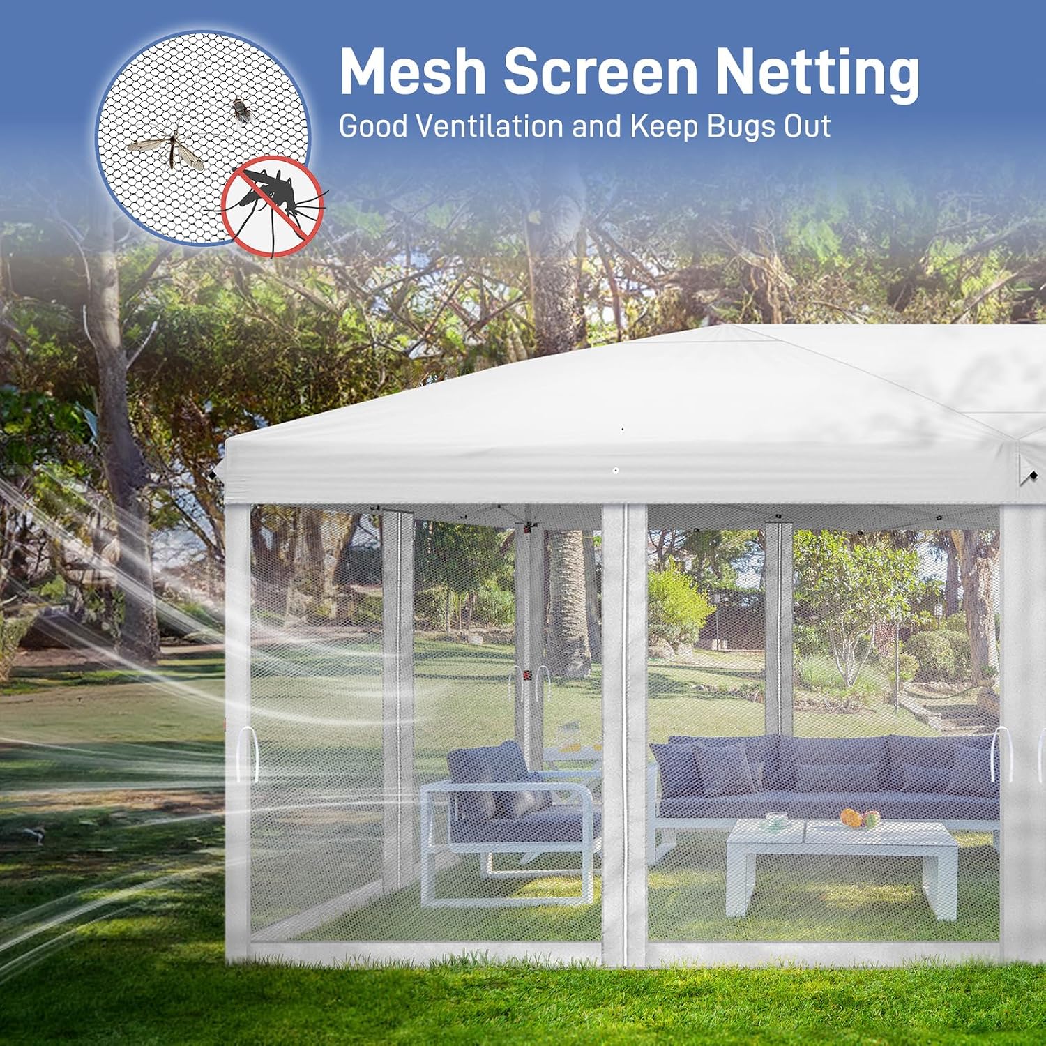 VINGLI 10x20 Pop Up Canopy with Sidewalls Carry Bag Easy Up Canopy Tent with Nettings, Screened in Gazebo for Camping Screened Canopy (White, 10x20)