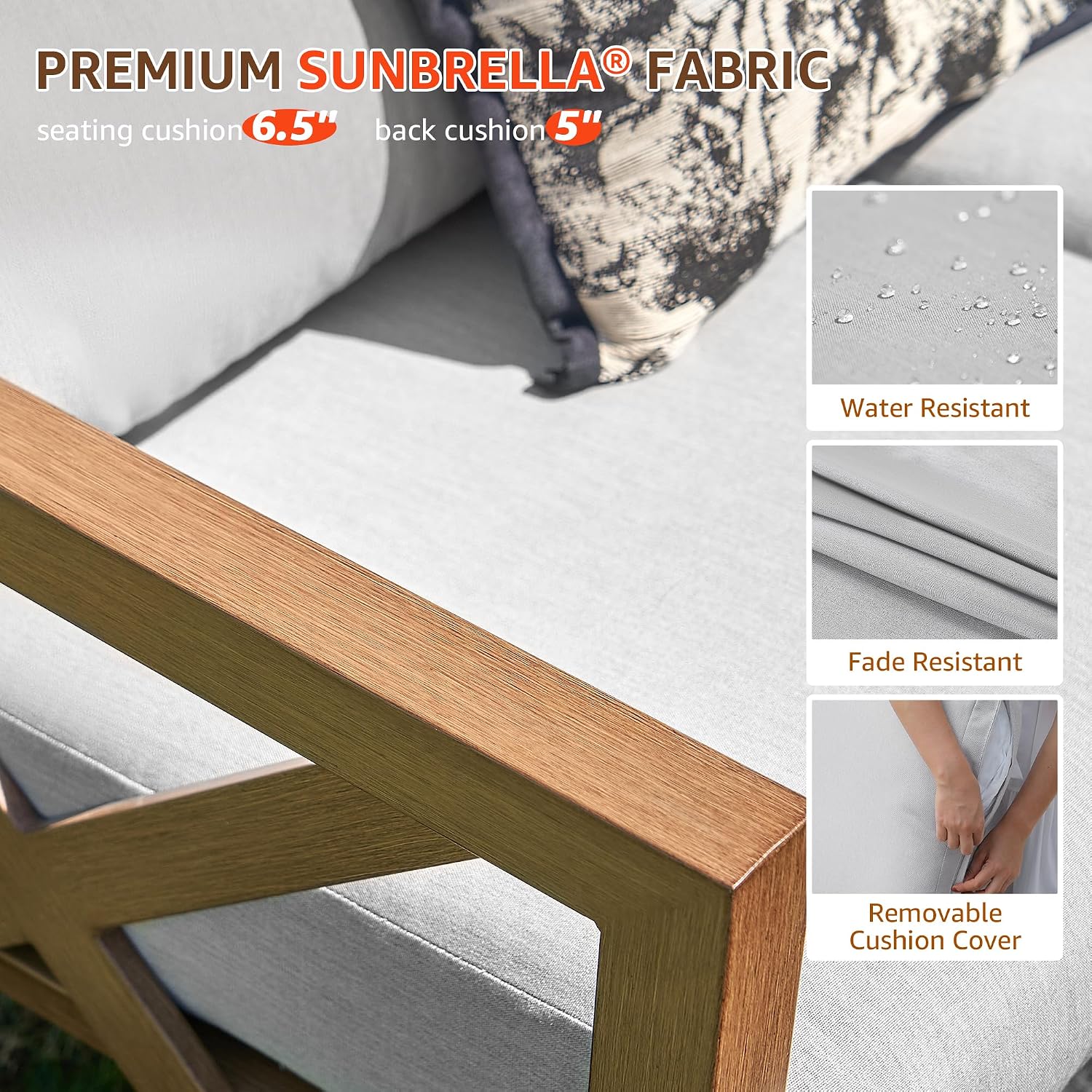 NATURAL EXPRESSIONS 6 Pieces Patio Furniture Sets,Sunbrella Outdoor Furniture Sets Patio L Shape Sectional Couch Sofa Patio Conversation Sets with 6.5' Grey Cushions,Hand-Paint Fauxwood Metal Frame