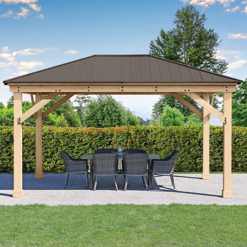 Yardistry 12 x 16 Meridian Cedar Wood Gazebo Pavilion for Patios, Decks, Garden, Backyard, Durable, Aluminum Roof
