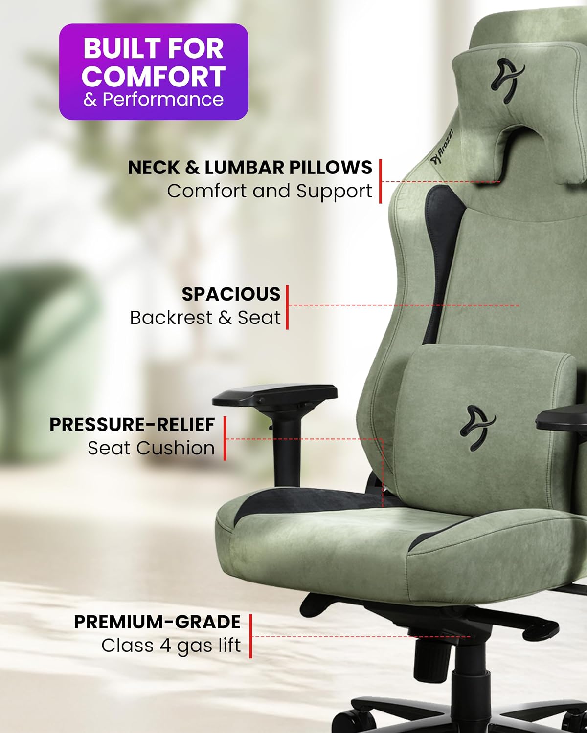 Arozzi Vernazza Gaming Chair XL- Super Soft Gaming Chairs for Adults Adjustable Height, Large Spacious Seat & Backrest with Support Pillows - Swedish Design Home Office Computer Chairs, Forest