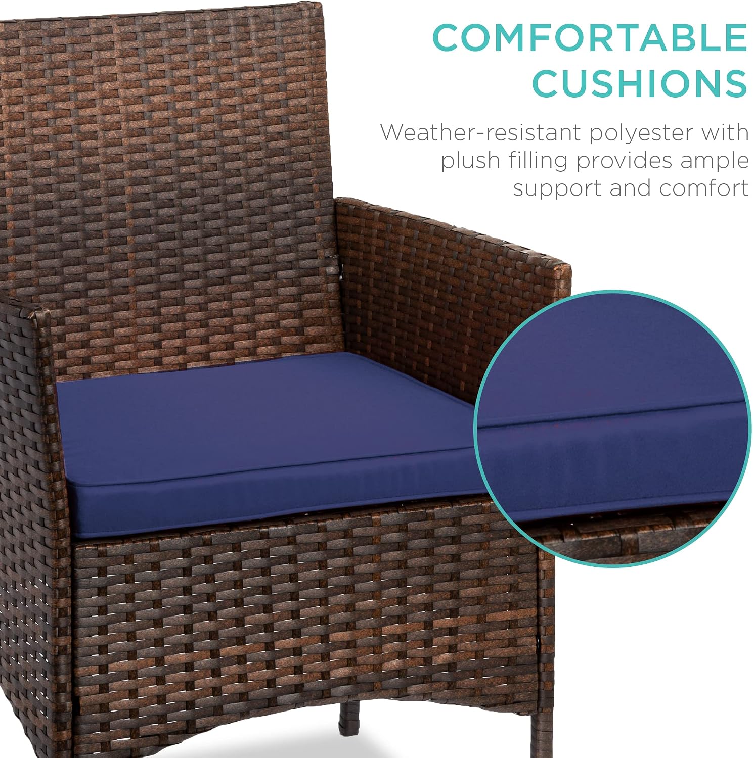 Best Choice Products 3-Piece Outdoor Wicker Conversation Bistro Set, Space Saving Patio Furniture for Garden w/Side Table - Brown/Navy