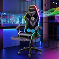 HOFFREE RGB Gaming Chair with Speakers and Massage Ergonomic Computer Chair with Lights and Footrest Reclining Video Game Chairs for Adults Purple and Black