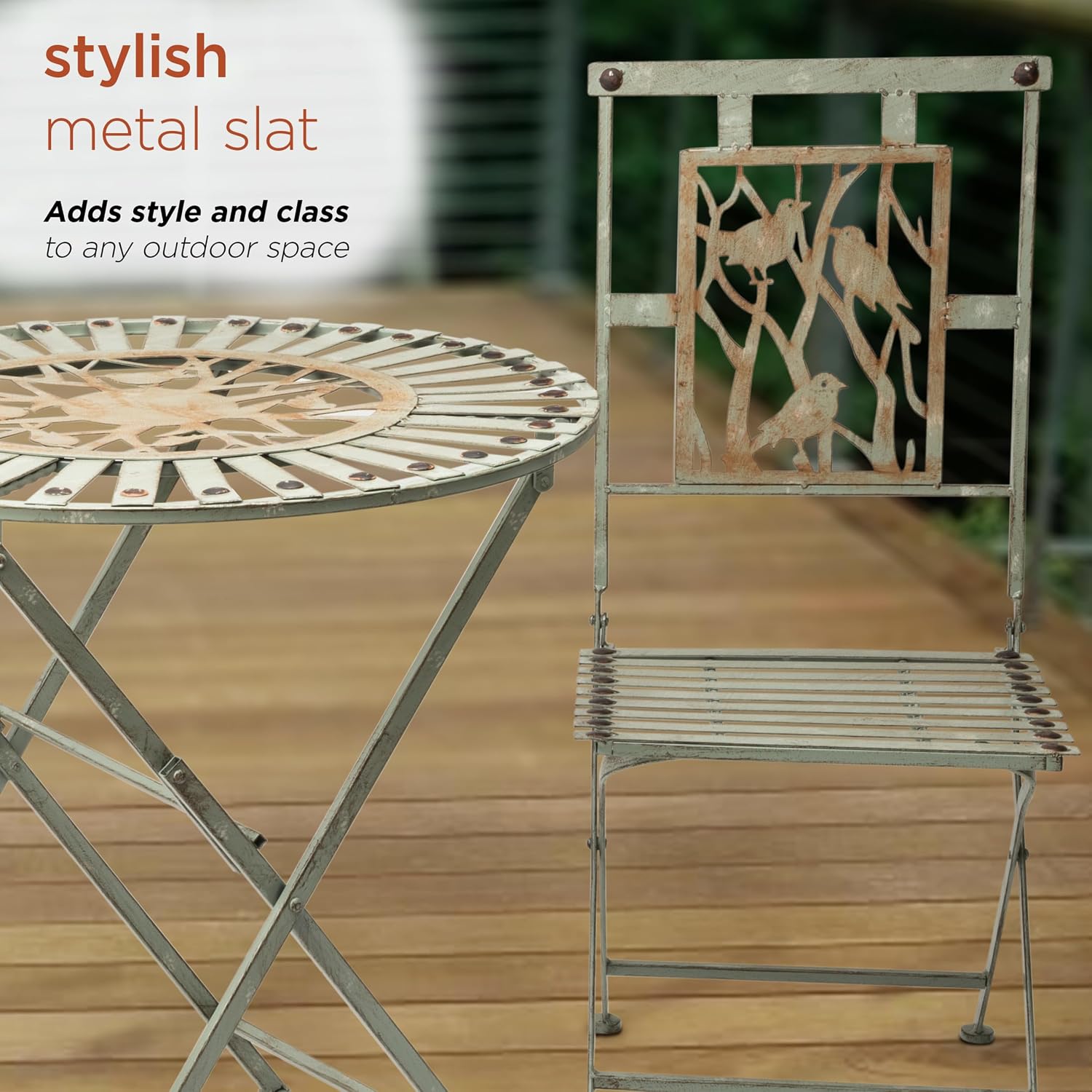 Alpine Corporation Indoor/Outdoor Bird Design 3-Piece Bistro Set Folding Table and Chairs Patio Seating