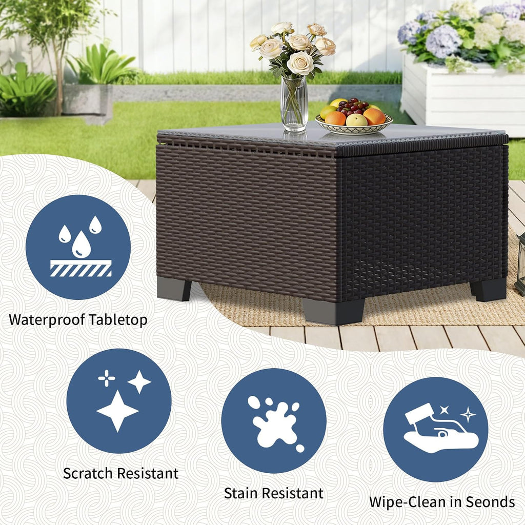 YLGJ&TIDY 7-Piece Outdoor Sectional Patio Furniture Set, All-Weather Wicker Rattan Sofa w/Thick Washable Cushions & Tempered Glass Table, Perfect for Garden, Poolside, Backyard (7, Navy Blue)