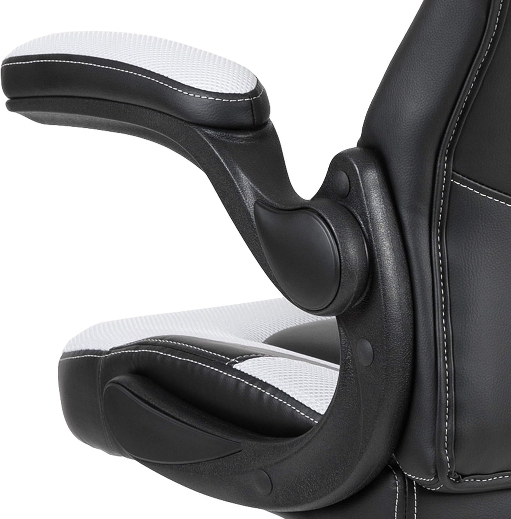 Flash Furniture X10 High-Back LeatherSoft Racing Style Gaming Chair with Flip-Up Arms, Ergonomic Padded Swivel Computer Chair, White/Black