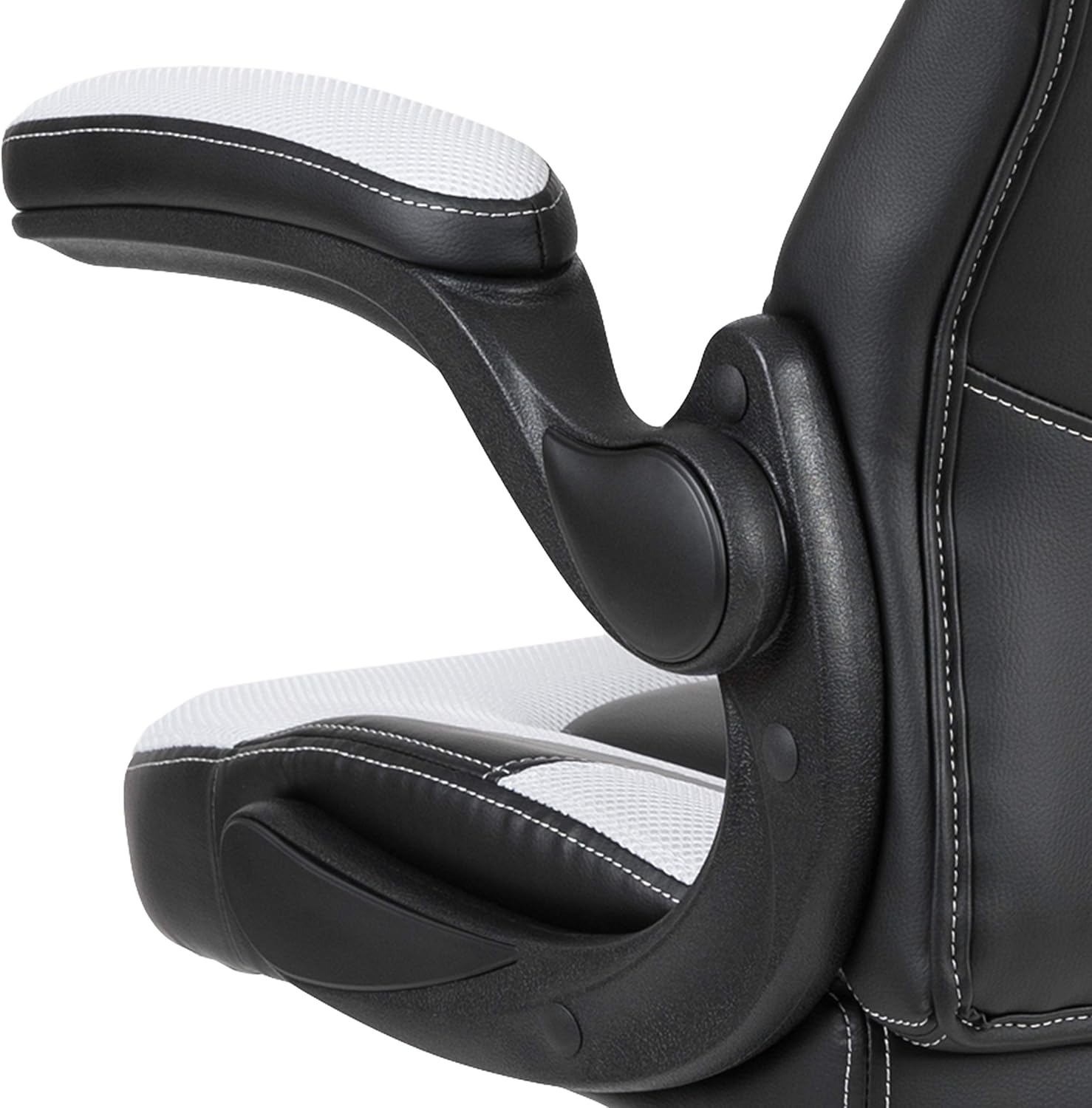 Flash Furniture X10 High-Back LeatherSoft Racing Style Gaming Chair with Flip-Up Arms, Ergonomic Padded Swivel Computer Chair, White/Black